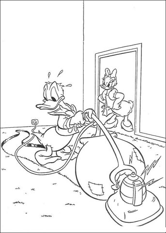 Donal And Vacuum Cleaner Coloring Page